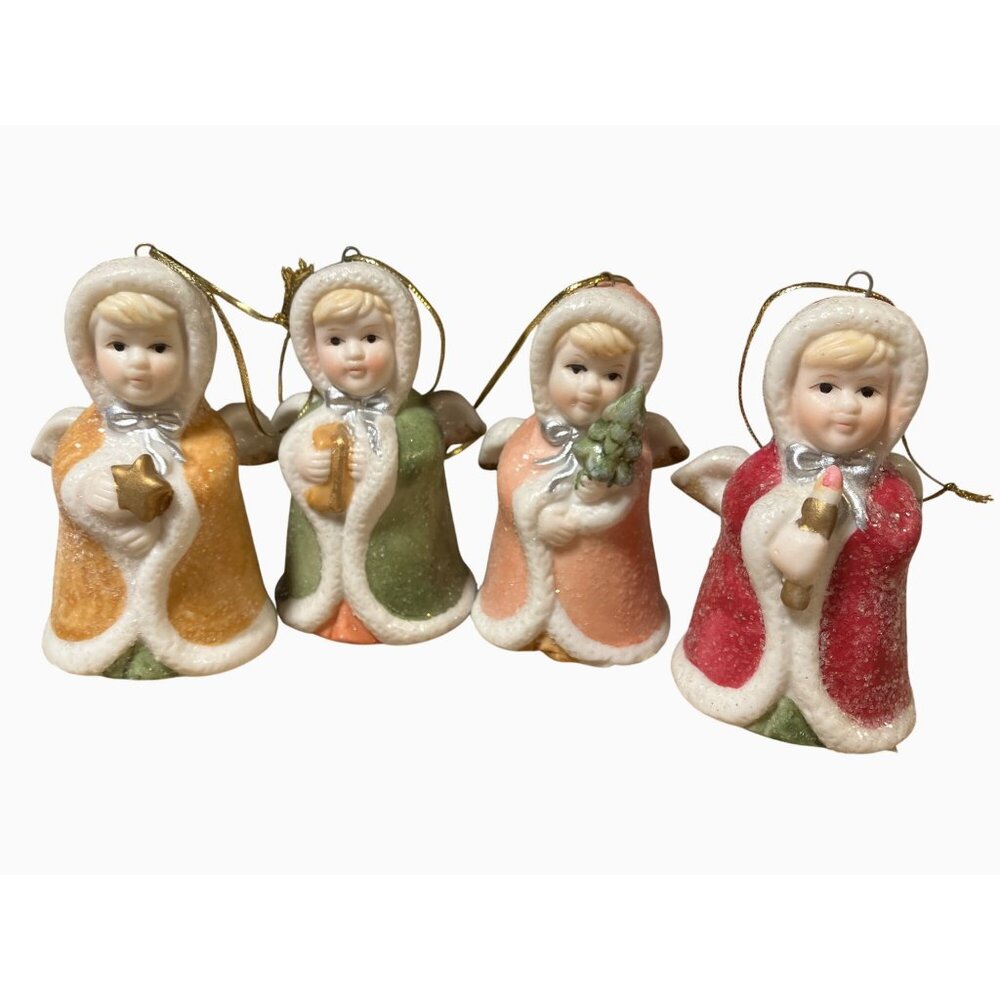 Vintage Ceramic Angel Christmas Ornaments Set Of 4